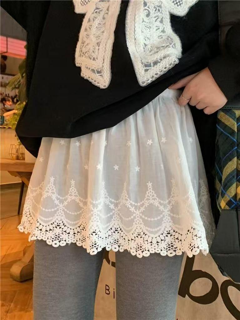 White Lace Anti-Exposure Base Layer Skirt with Sweatshirt Hem - Essential Autumn/Winter Underwear