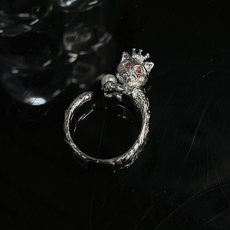 Кошка Красный Циркон Женская Кошка Открытое Кольцо Нишевый Дизайн Мода Личность Y2K Сладкий Крутой Стиль Кольцо Adjustable opening