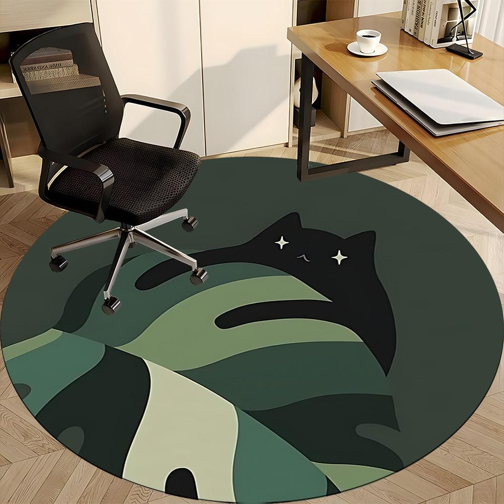 1pc Cat Night Office Round Area Rug, Indoor Mat Suitable For Office, Under Office Chairs Bedroom Living Room Home Decor, Room Deco205