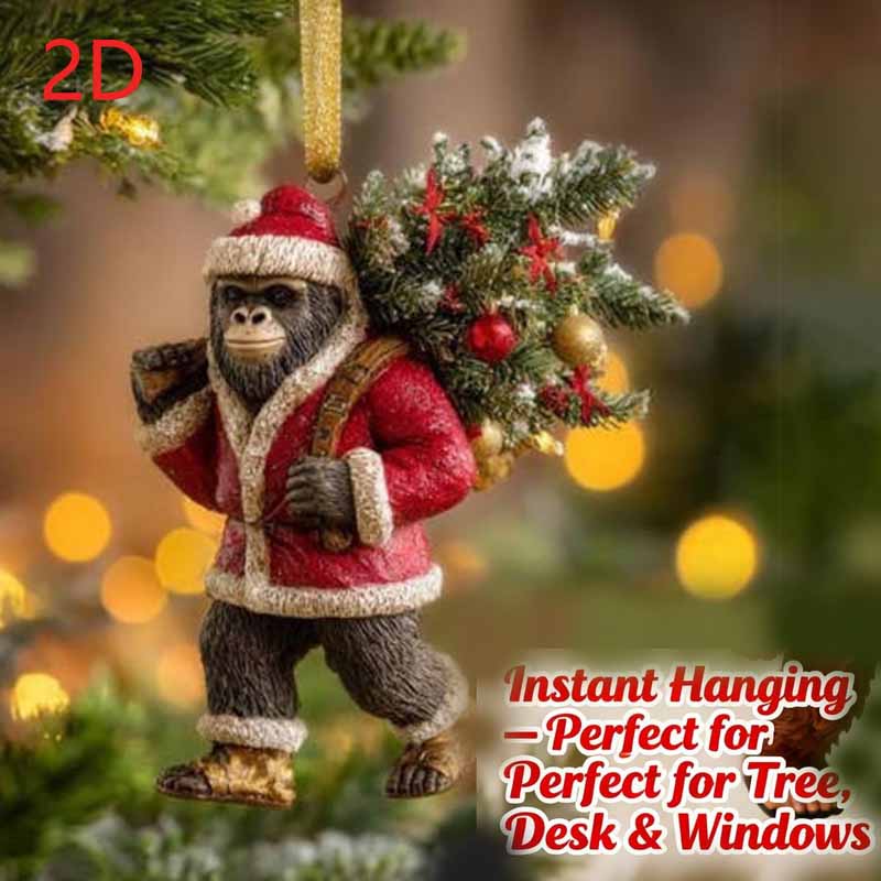 2D Flat  Bigfoot Christmas Acrylic Ornament - Fun Christmas Tree Yeti Decoration