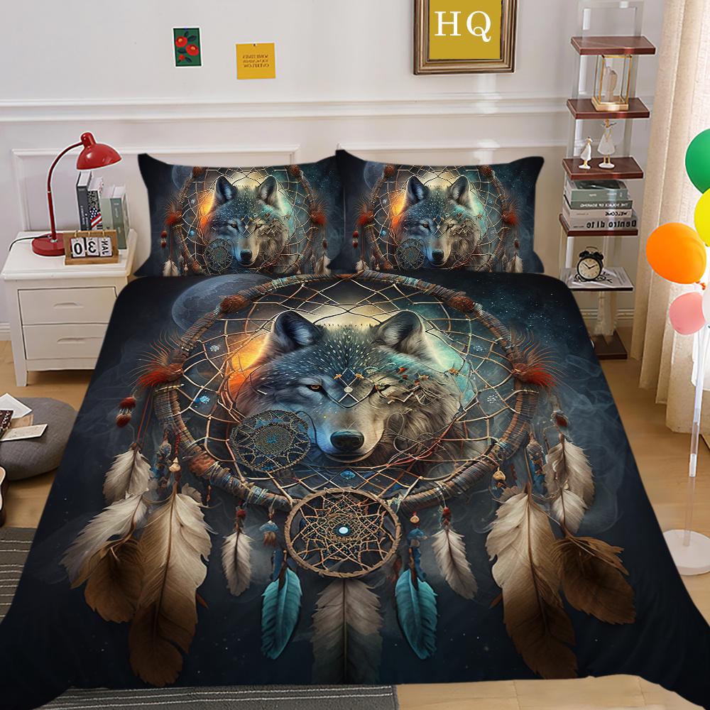 Wolf Printed Home Bedclothes King Size Microfiber Bedding Set Cover Man Soft High Quality Home Textiles