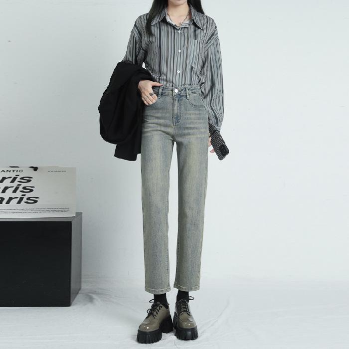 2023 High-Waist Elastic Straight-Leg Jeans for Women—Slimming, Nine-Tenth Length for Petite Figures