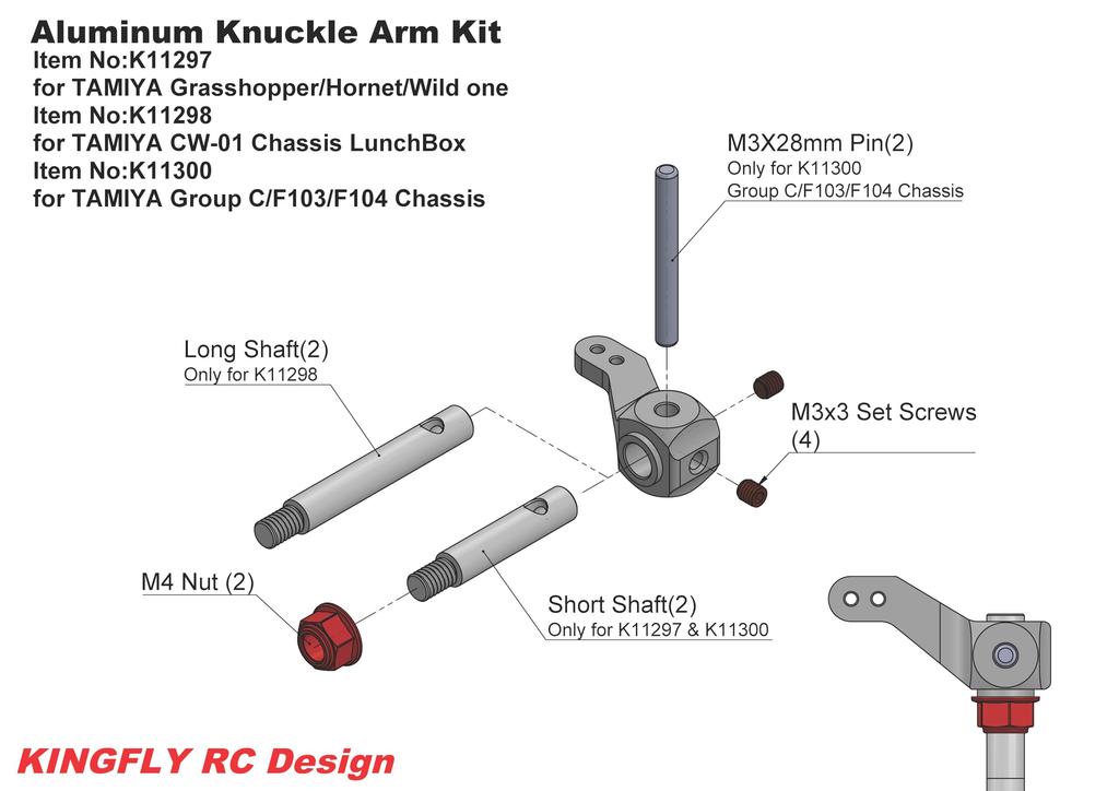 KF RC Ultra-Lightweight Aluminum Front Upright for Tamiya 110 GrasshopperHornetWild One Off Roader