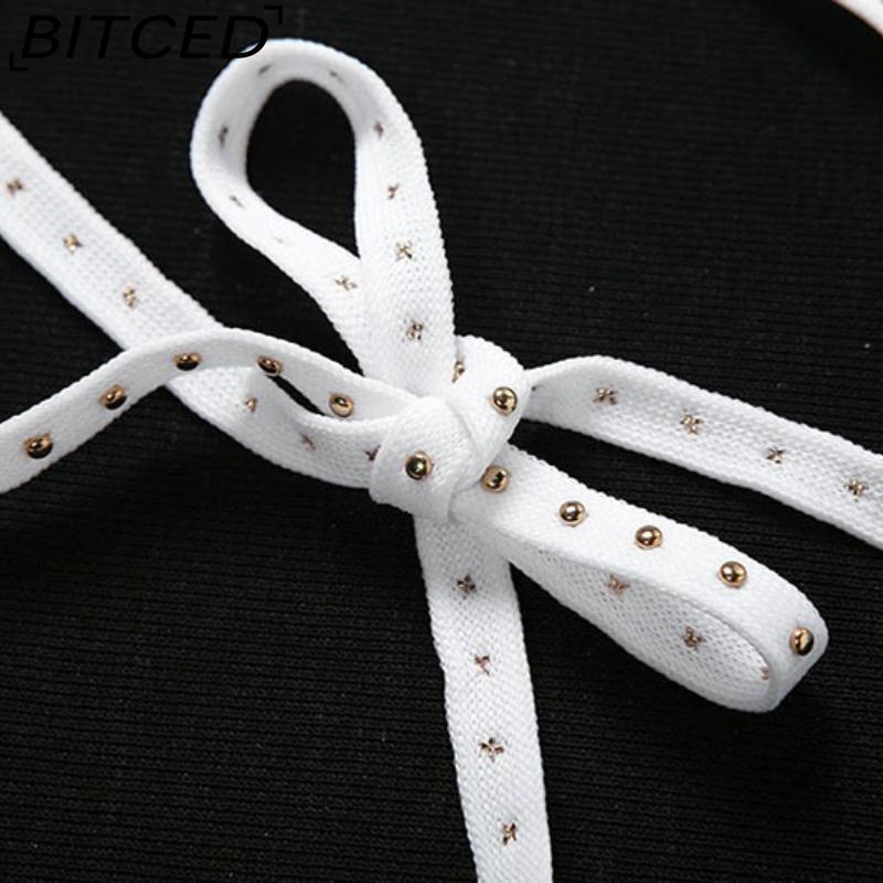 BITCED Spring/Summer Women's Versatile Solid-Colour Fleece-Lined Halter Neck Tie-Front Sexy Bandeau Top