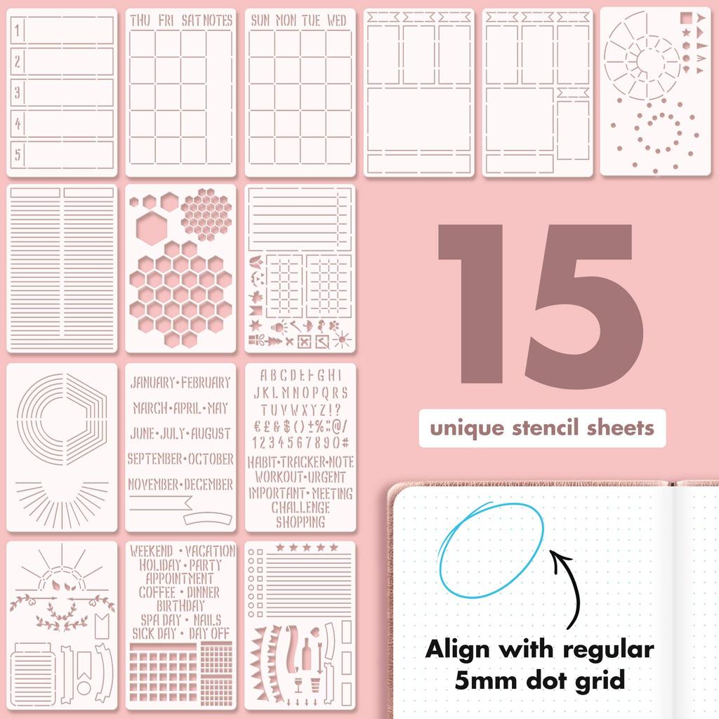 Ultimate Productivity Stencil Set for Dot Journals Planner Kit for Easy Layout Creation Calendars - Time-Saving Accessories/Supplies - Bullet-Point