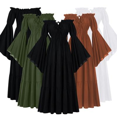 Dress Strapless Medieval Dress Retro Dress Maxi Long Dress Palace Style Female Dress One-shoulder Flared Sleeve Waist Dress