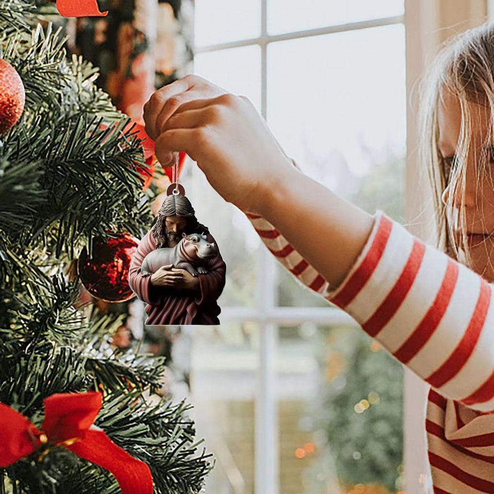 Cartoon Moo Deng Hanging Pendant Mini Hippo Christmas Tree Decorations  Christmas Ornament Keychain