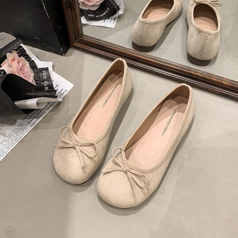 

French suede bow ballet shoes spring and summer new gentle one-pedal soft-faced women s flat shoes tide 40 хаки