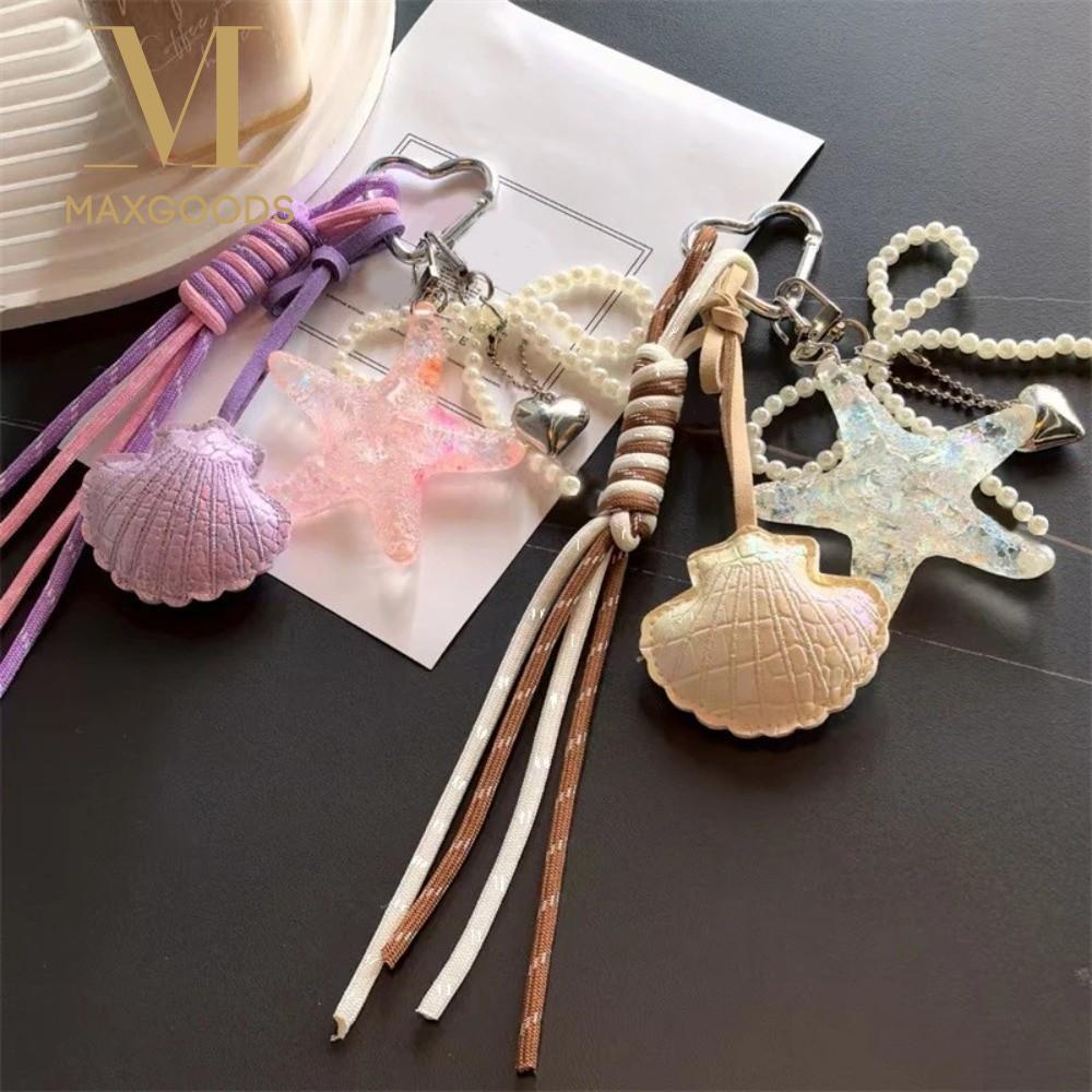 Fashion Pearl Bow Starfish Shell Keychain Braided Rope DIY Jewelry Key Ring Mobile Chain Pendant Bag Charm Accessories