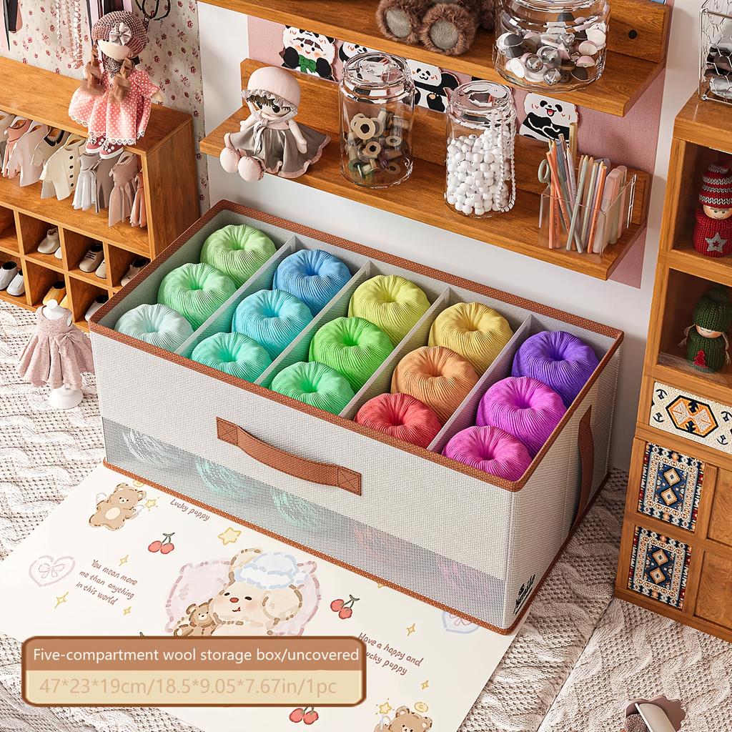 1pc Handmade Divided Compartments Fabric Storage Box Large Capacity Space-Saving Organizer for Yarn Crochet Supplies Desk Craft