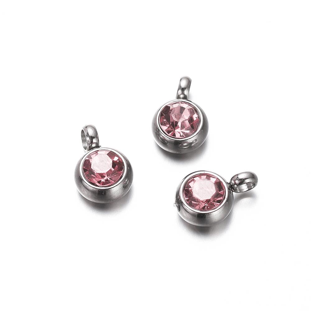 10Pcs 6mm Stainless Steel Birthstone Necklace Pendant Jewelry Making Rhinestone Charms For Women Earrings DIY Accessories Gift