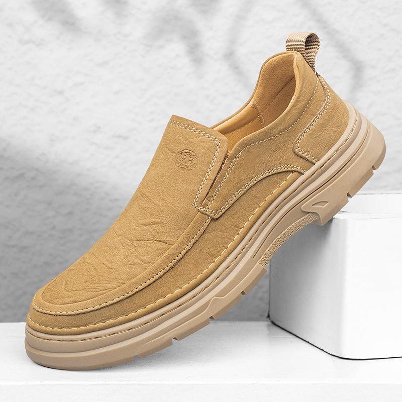 Men's Handmade Leather Shoes Slip on Casual Sneakers Low-top Walking Shoes