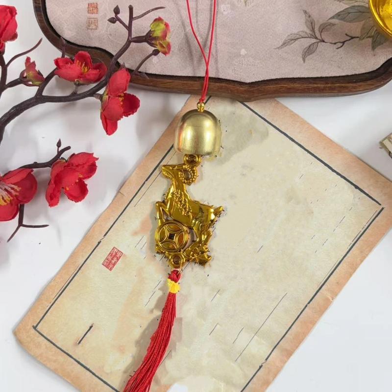 2027 Year of Goat Hanging Decorations Gold Lucky Craft Red Tassels Chinese New Year Home Wall Door Decor Gift