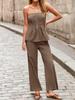 Completo Due Pezzi da Donna in Cotone con Top a Tubo Senza Spalline e Pantaloni a Gamba Larga