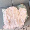Women's Spring/Summer Pajamas: Long Sleeve & Pants, Loose Fit, Thin, Wrinkled Fabric, Bow & Stripes, Suitable for Outdoors