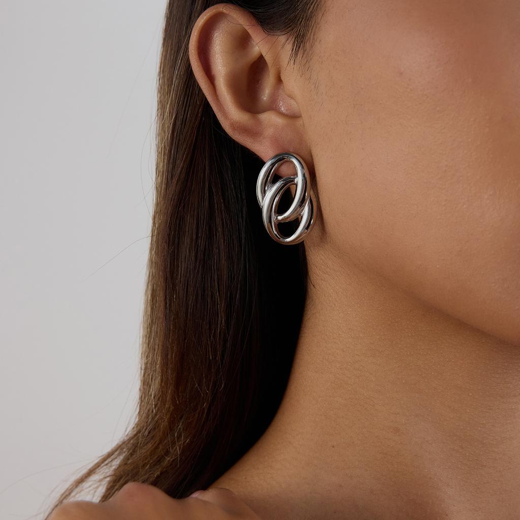 Jiedin European and American circle stud earrings stainless steel earrings earrings do not fade titanium steel jewelry