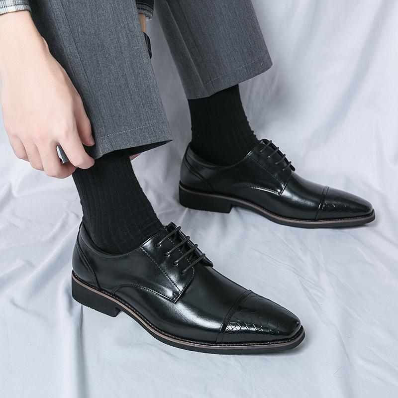Fashion Classic Business Shoes Men's Brogue Leather Shoes Formal Point-toe Shoes Fashion British Style Shoes Evening Black Dress Shoes