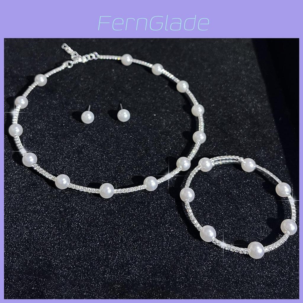 Artificial Pearl Jewelry Set With Cz Diamonds For Elegant Women Spring Collection