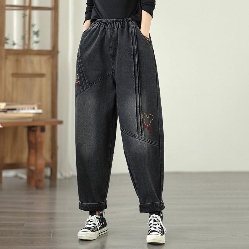 Plus Size Vintage High Waist Casual Women Spring Autumn Jeans Denim Harem Pants