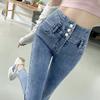 Women's High-Waisted Denim Skinny Pants, Winter Style – Elastic, Slim-Fit, Tummy-Control, Hip-Lifting, Nine-Point Length.