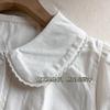 White Peter Pan Collar Puff Sleeve Blouse Short Sleeve Button Down Shirt Casual Daily Top Women