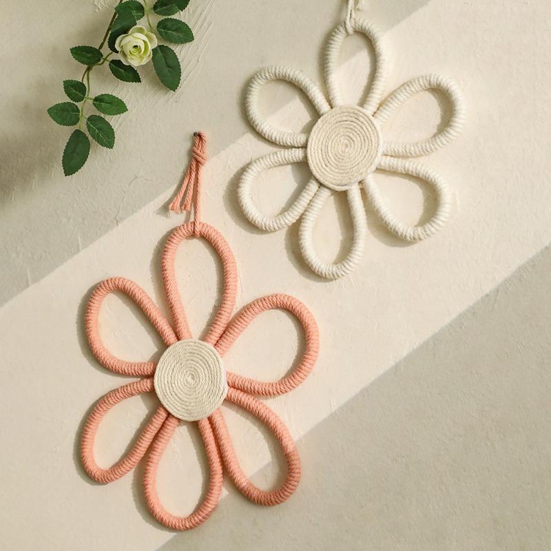 2pcs/set Handmade Cotton Rope Woven Flower Wall Decor Minimalist Home Living Room Bedroom Wall-Mounted Floral Decoration