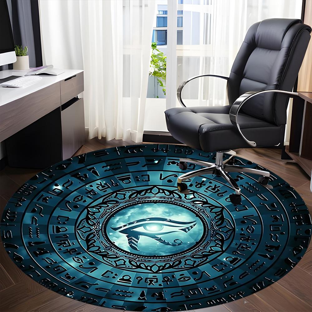 1 Stück Auge des Horus, Hieroglyphen Büro Runder Teppich, Matte Geeignet Für Büro, Unter Bürostühlen Schlafzimmer Wohnzimmer Heimdeko, Zimmerdeko