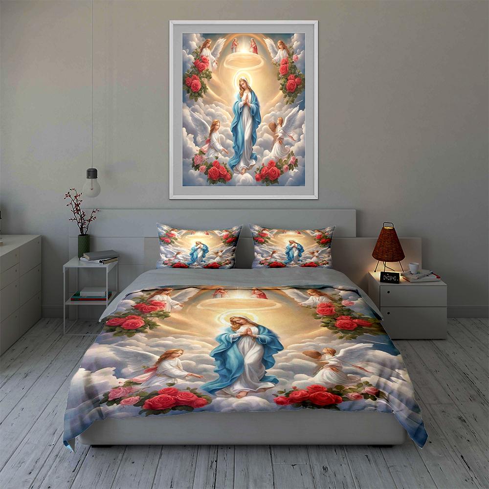 Angels Roses Clouds Bedding Duvet Cover Sets Duvet Covers Pillowcases Gifts (1 * Duvet Cover 2 * Pillowcases, Without Duvet Insert)