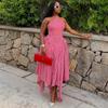 Women's Halter Neck Plaid Maxi Dress Sleeveless Loose Summer Vacation Long Dress