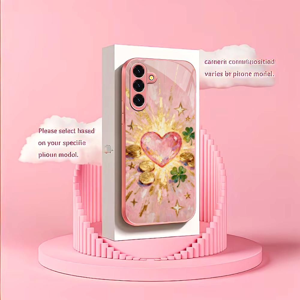 Golden heart Madam pink  Glass  PhoneCase for Samsung Galaxy S26 S25 S24 S23 S22 S21 FE Ultra Plus Dropresistant Female