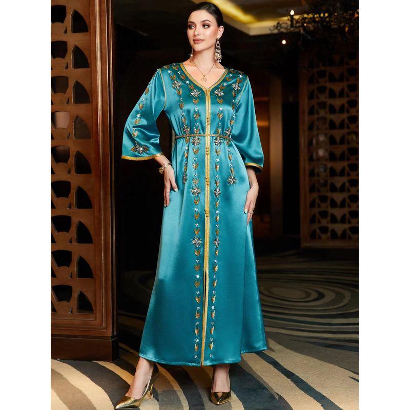 New Arrival Hand-Stitched Drill V Neck Split Dress V-Neck Hand Sewn Drill Split Dress