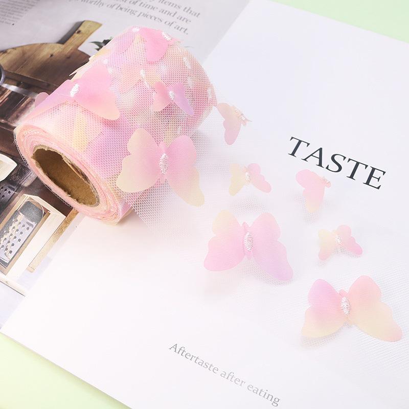 10-Yard 3D Embroidered Butterfly Tulle Ribbon for DIY Bows, Kids' Skirts, Shoe and Floral Decorations