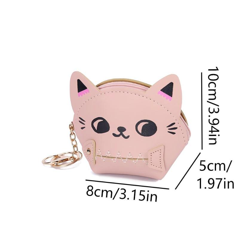 Cute Cartoon Cat Coin Bag Portable Earphone Storage Bag Small Square Bags Money Change Pouch Keychain Pendant