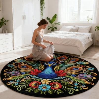 Diatomaceous Earth Floor Mat 3D Peacock Pattern Plush Quick Drying Non-Slip Absorbent Bath Mat Super Absorbent Floor Mat