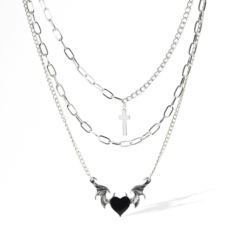 Trendsetting Geometric Heart And Wing Necklace Unique Alloy Jewelry For Women
