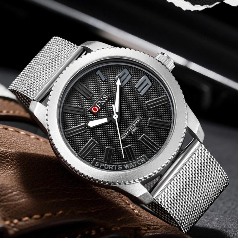 Ofns Brand 1590 Texture Mesh Belt Men's Watch Simple Digital Commuter Cross Border Quartz Luminous Waterproof Watches For Men