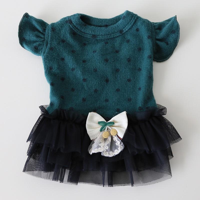 Winter Jacquard Flared Sleeve Fleece Dress Dogs Cats Pet Clothes