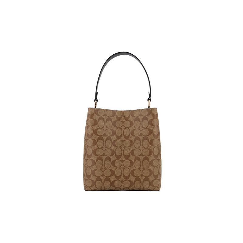 Coach Town 26 Classic Presbyopia Canvas with Leather Bucket Bag Hand-held Shoulder Crossbody Bag Medium Women's Brown