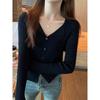 French Polo Lapel Knitted Bottoming Shirt Women's Autumn and Winter Thin Outer Cardigan Top Slim Fit Long-sleeved Sweater