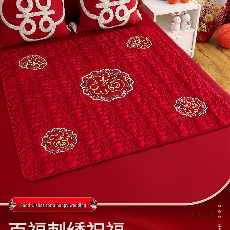 Embroidered Wedding Cushion Set: 'Fu' Character & 'Hundred Blessings' Design for Bride's Bed with Early Birth Motif