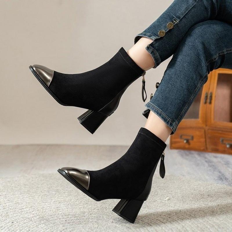 

Черные модные ботинки на низком каблуке с молнией, телесного цвета, темно-коричневые, весна-осень, женские, одинарные, 35-40, короткие женские ботинки Aunt 35 чёрный