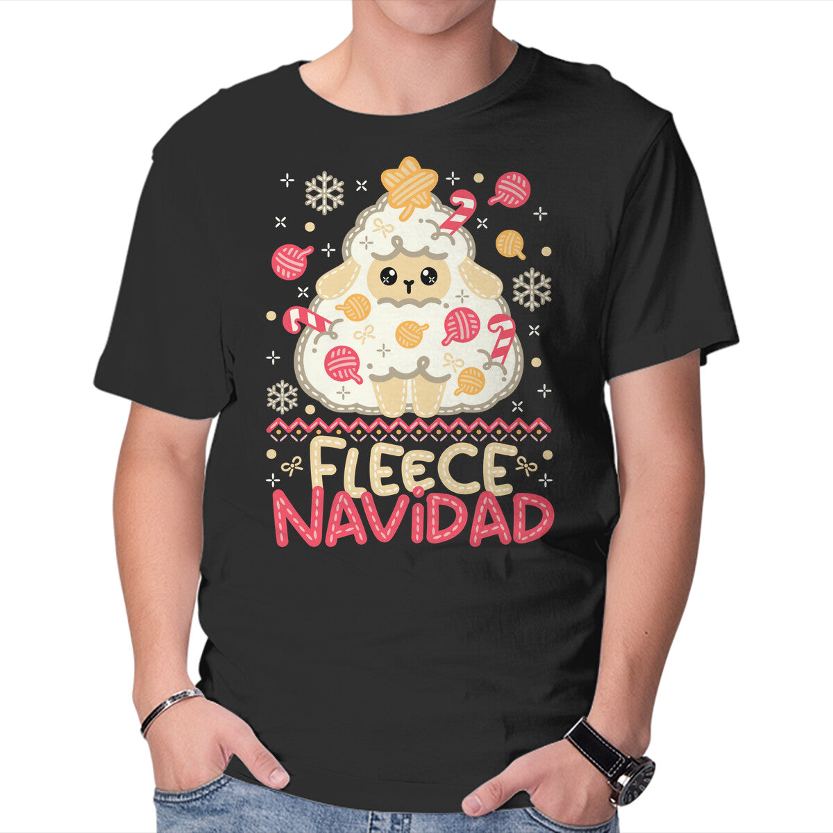 Unisex Crew Neck T-Shirt Fleece Navidad Ugly Sweater Graphic Short Sleeve Casual Tee M