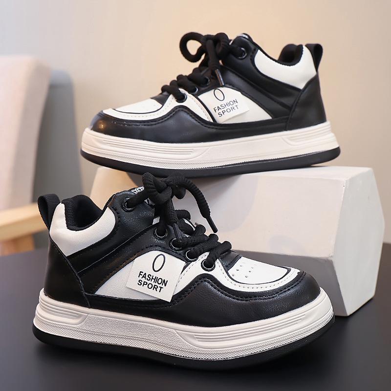 Children's Leather Casual Warm Cotton Sports Shoes - Autumn/Winter Versatile Campus Style.