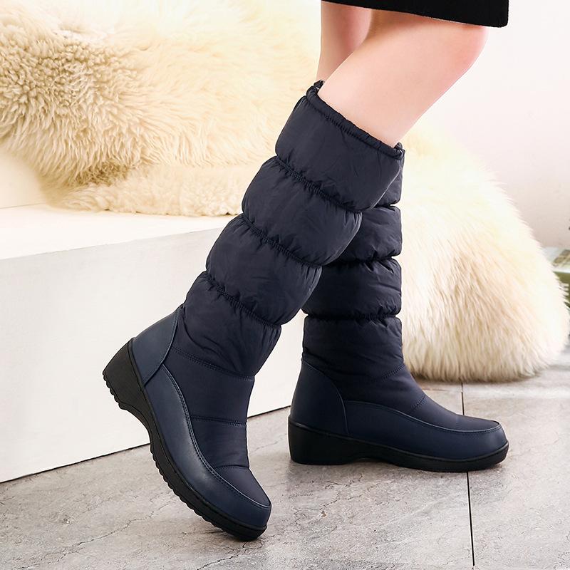 

Зимние утепленные бархатные ботинки женские средней длины и короткие нескользящие водонепроницаемые сноубутсы модные холодостойкие теплые ботинки эластичные хлопковые ботинки 40 синий