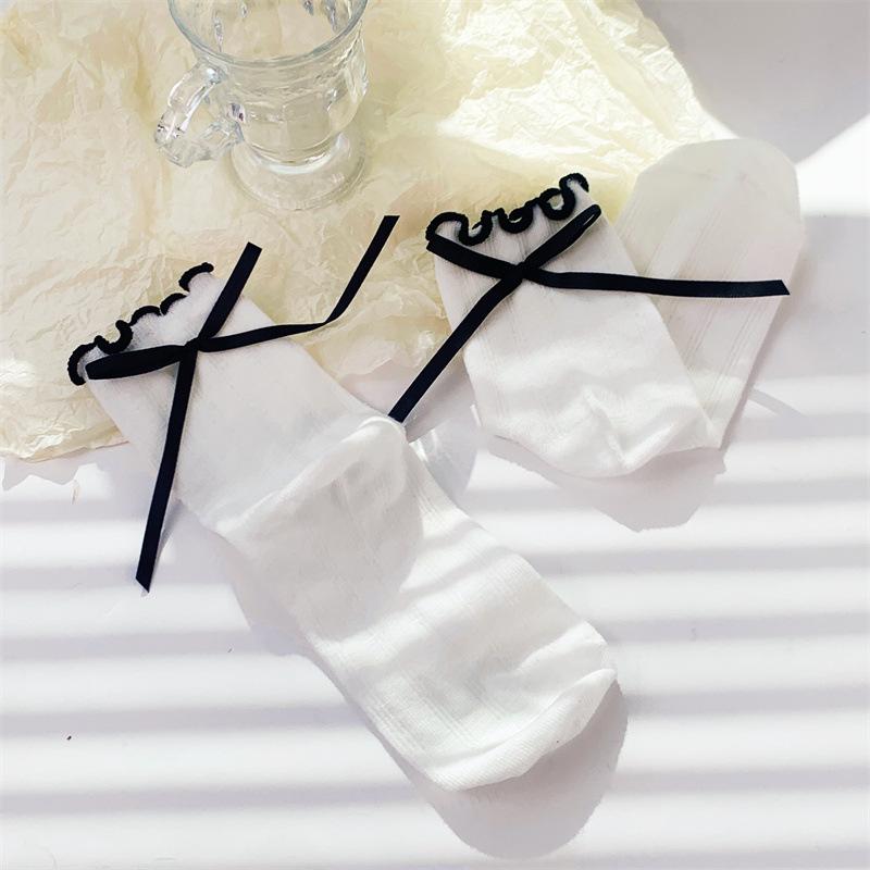 Ballet Style Mesh Knee-High Socks with Bow - Breathable Women's Summer Scrunch Socks