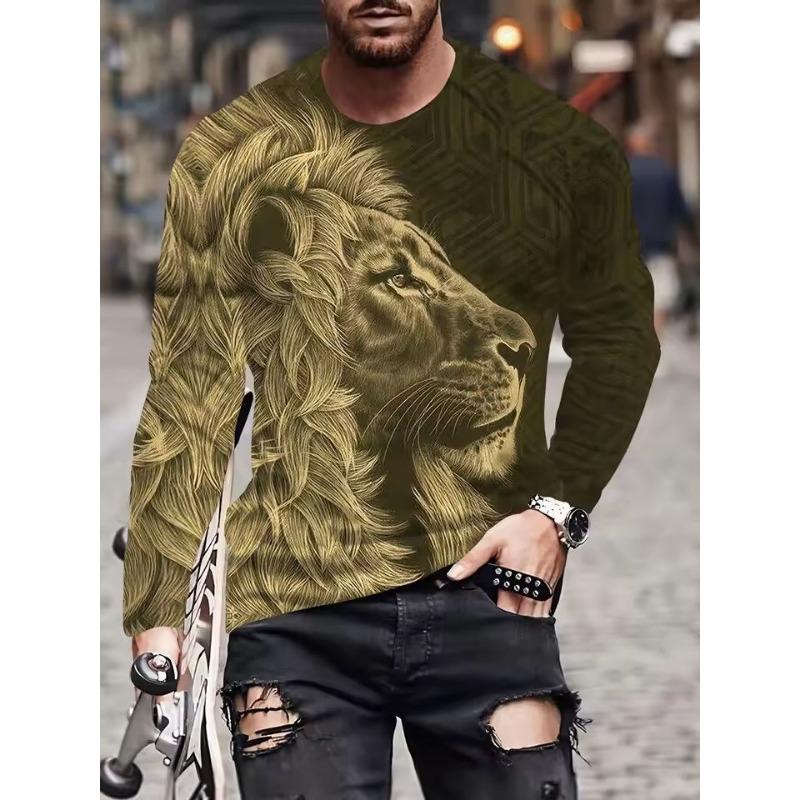 3d Lion Print Long Sleeved Men's T-Shirt Summer Quick Dry Cotton T-Shirt For Men Streetwear Man Clothing Loose Oversized Tee Top