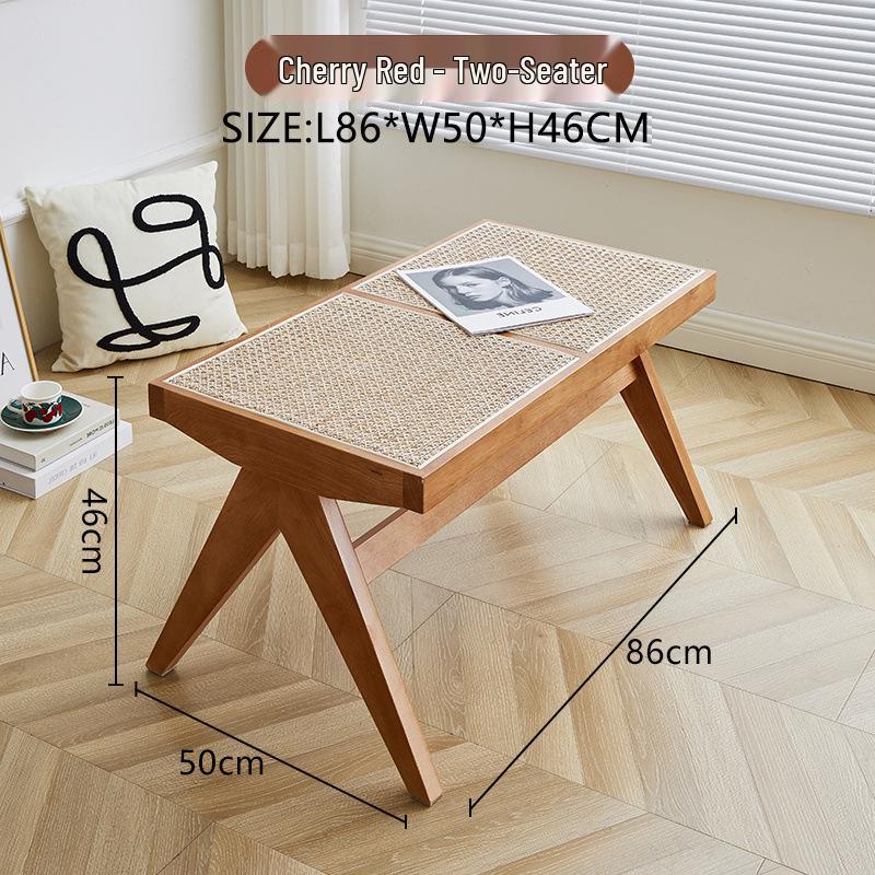 Northern Rattan Woven Bench: Minimalist Solid Wood Long Bench for Dining, Bedroom, or Entryway