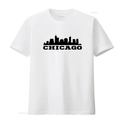 Chicago T Shirt S Silhouette State City Vintage Washed Streetwear Breathable Designer Clothes Slightly Stretched