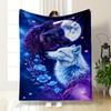 "Moonlit Wolves with Floral Design" Patterned Flannel Blanket Perfect for the Bedroom Living Room, Sofa, or a Little Nap