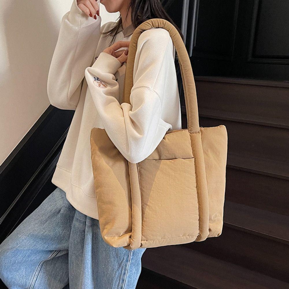 Korean Style Down Cotton Shoulder Bag Solid Color Puffy Crossbody Bag  Office Worker